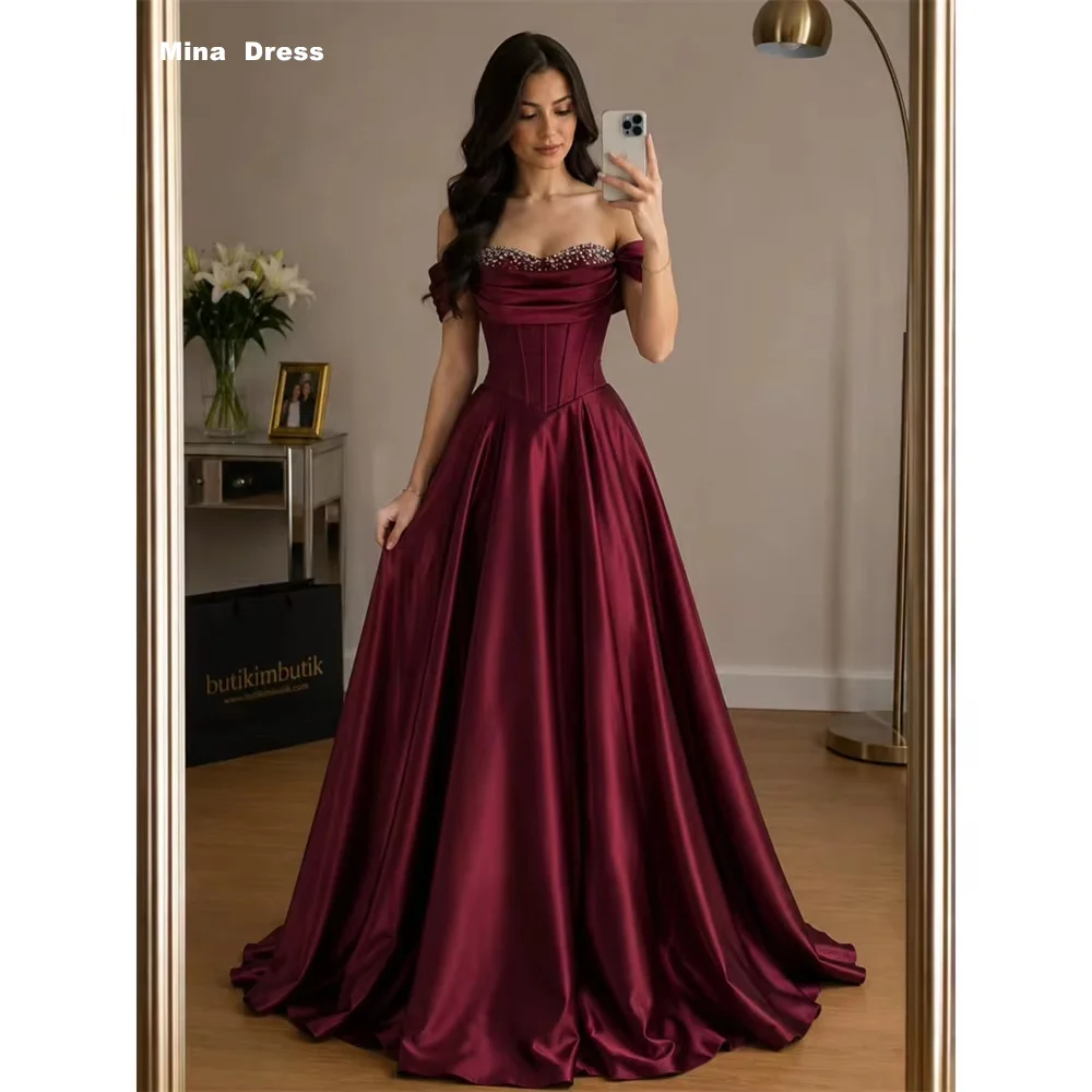 Mina Customized Burgundy Satin Heart Prom Dresses 2026 Luxury Party Dress Luxurious Evening Dresses for Special Occasions Women