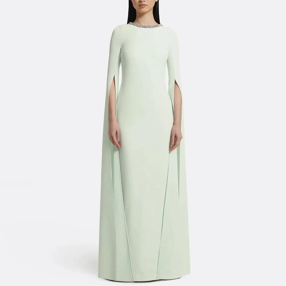 2026 Mint Elegant Women's Evening Dresses O-Neck Jersey Sheath Women Ceremony Dress Crystals Floor Length Dress Party Dress