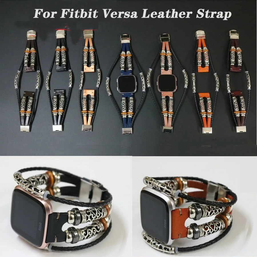 Genuine Leather Wrist Strap for Fitbit Versa 4 3 2 1/Versa Lite Replacement Wristband Bracelet for Fitbit Sense Watch Band