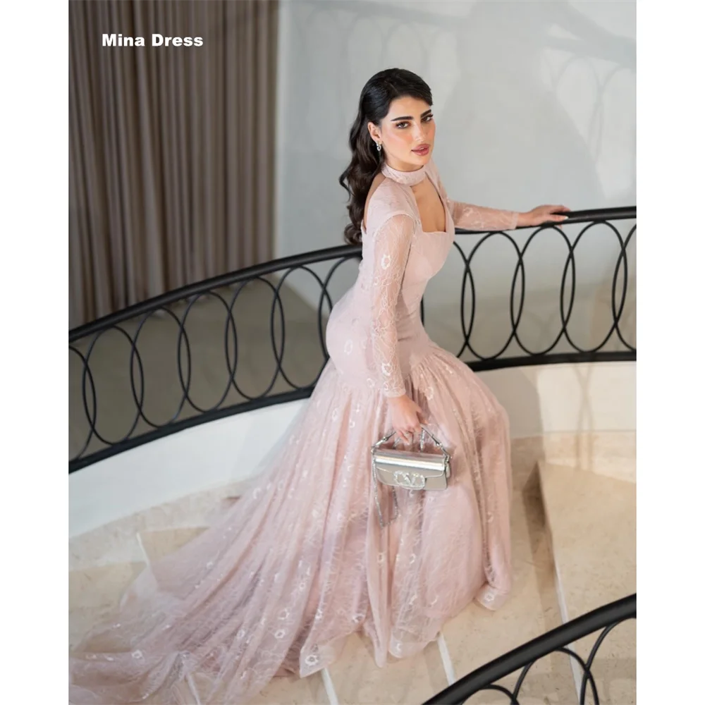 Mina Customized Bean Paste Pink 3D Flower One-shoulder Backless Elegant Party Dresses 2026 Trends Reception Dresses for Weddings