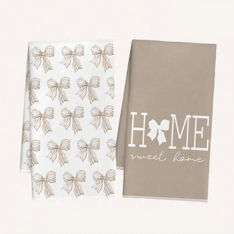 2Pcs, Milk Coffee Bowknot Home Kitchen Towels, 40Cm*60Cm Towel Set, Super Absorbent Soft Cleaning Cloth, Cooking and Baking Tea Towel, Hand Towel, Cleaning Cloth, Dishcloth, Kitchen Decoration, Living Room Decorations, Kitchen Essentials, Home...