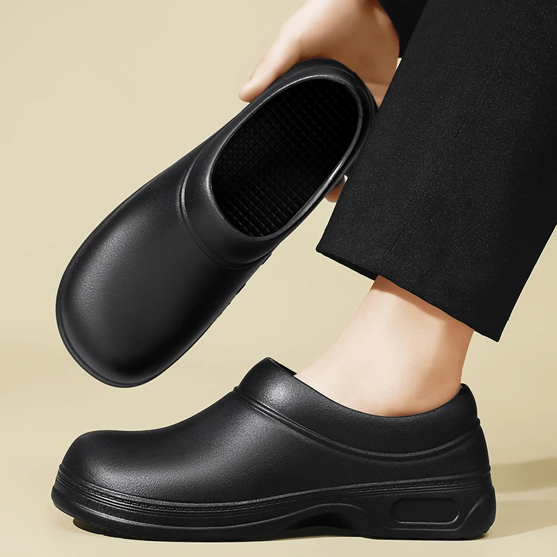 Men's Rain Boots, Health Shoes, Food Service Shoes, Cleaning Shoes, Black Casual Outdoor Shoes, Oil-Proof, Dust-Proof, Waterproof, Soft-Soled, Lightweight, Breathable, Wear-Resistant, Food and Hotel Shoes, Closed-Toe Shoes, Slip-On