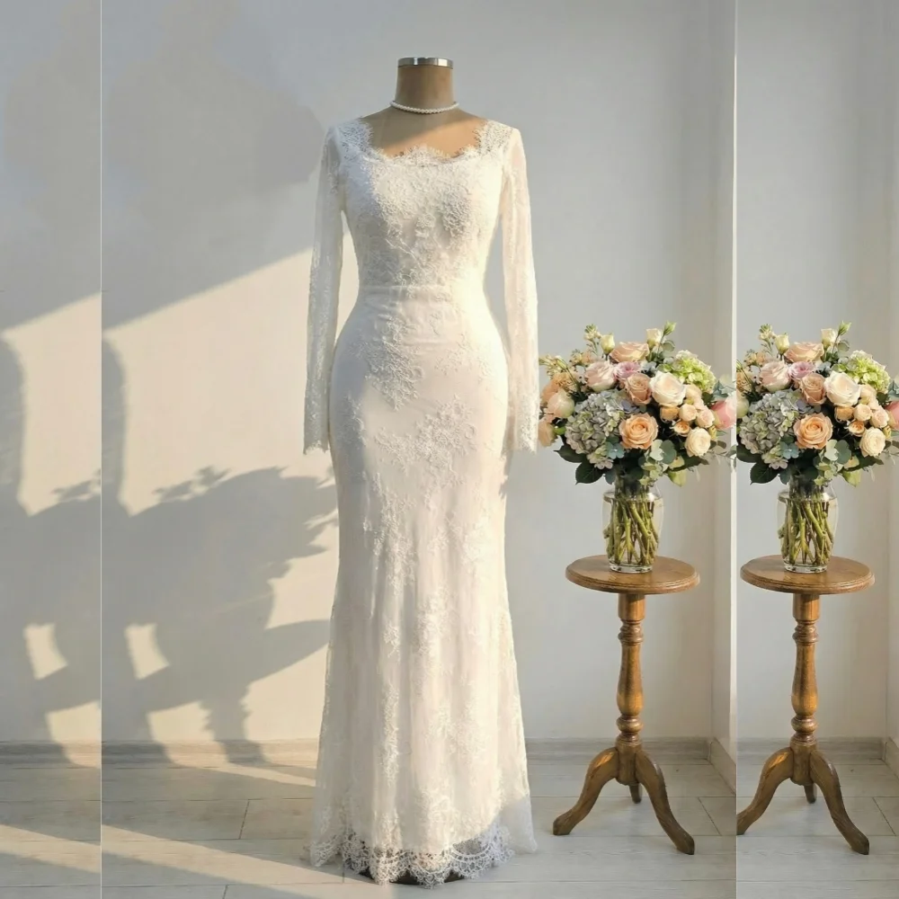 Customized Elegant Lace Wedding Prom Party Gowns Long Sleeves Mermaid Long Dresses Bespoke Occasion Women's Evening Gowns