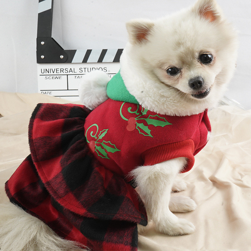 Pet Clothing Christmas Dress Christmas Bixiong Fadou Cat Pet Small Dog Checker Clothing