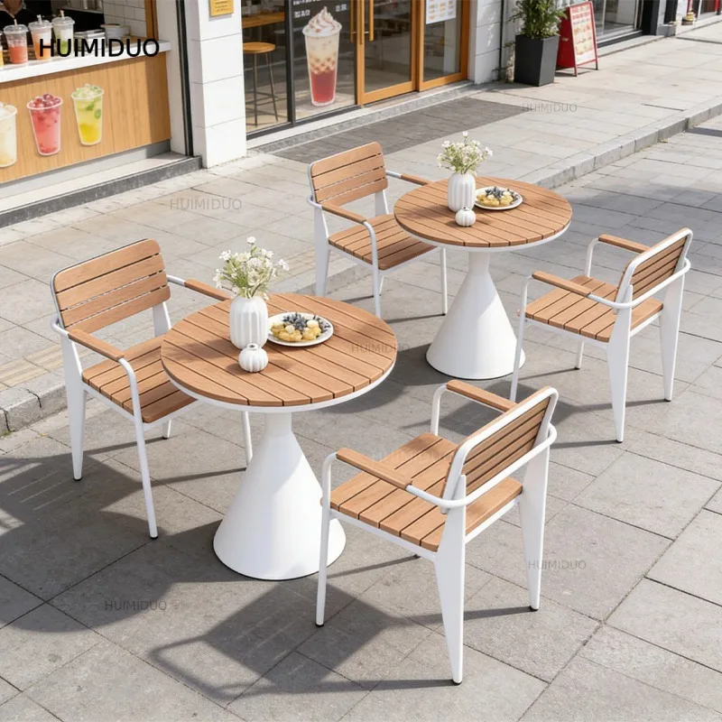Gartentische und -stühle, Hof, Freiluft, Sonnenschutz, kleiner runder Tisch, kommerzielle Straße, Café, Milchtee-Laden, Freizeit