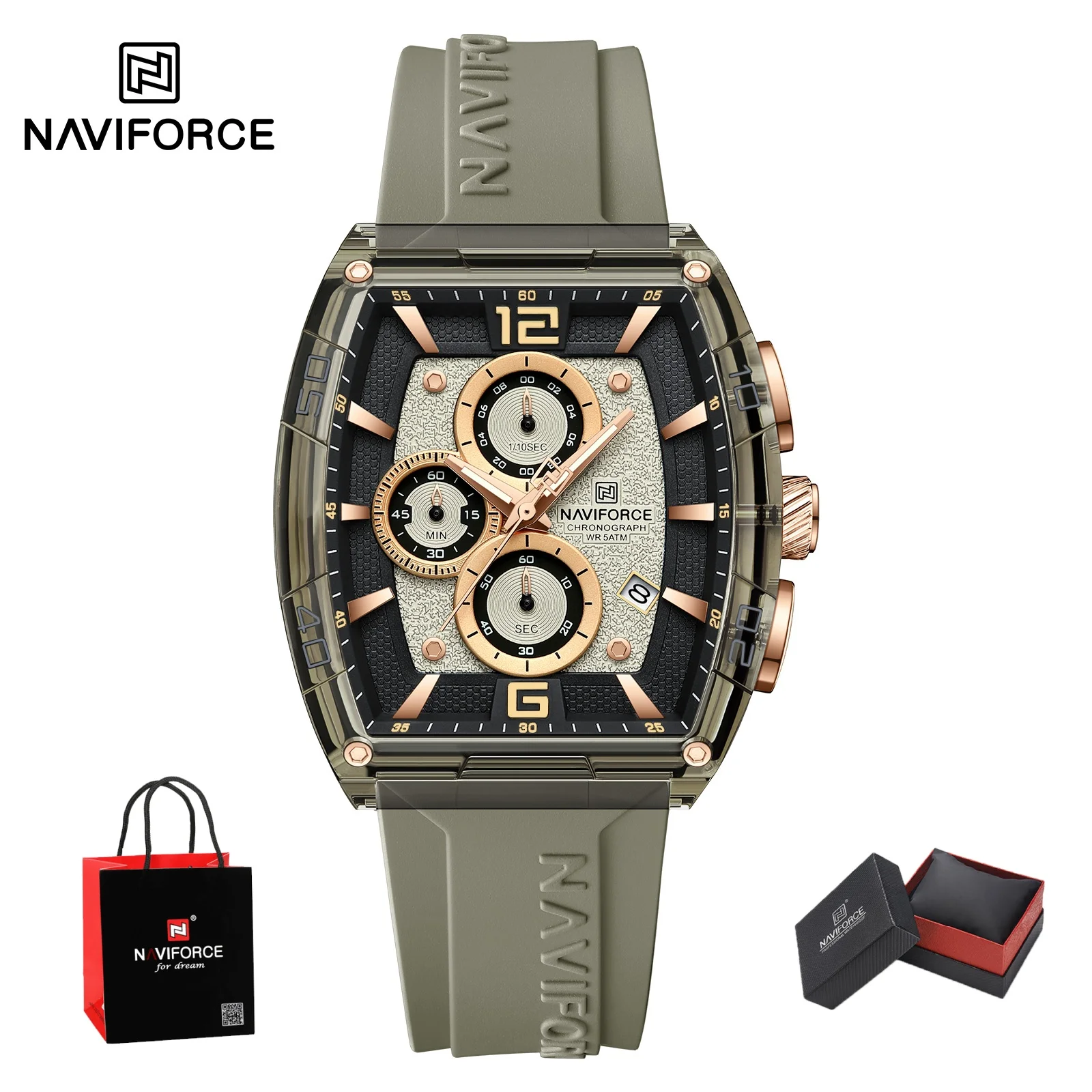 Nouvelles montres NAVIFORCE étanches pour hommes, montres de sport de luxe avec bracelet en silicone, montre-bracelet à quartz, chronographe lumineux, coffret cadeau
