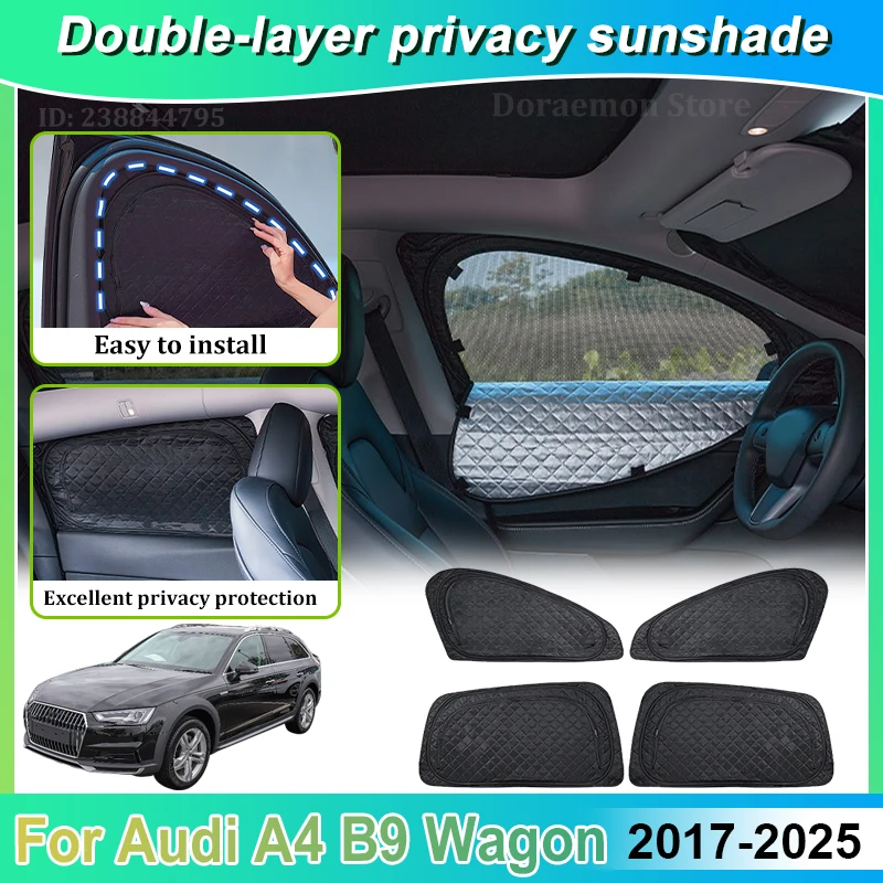 Pare-soleil pour Audi A4 B9 Accessoires Break 2017~2025 Voiture Double Couche Maille Pare-soleil de Camping Visière de Confidentialité pour Fenêtre Pièces