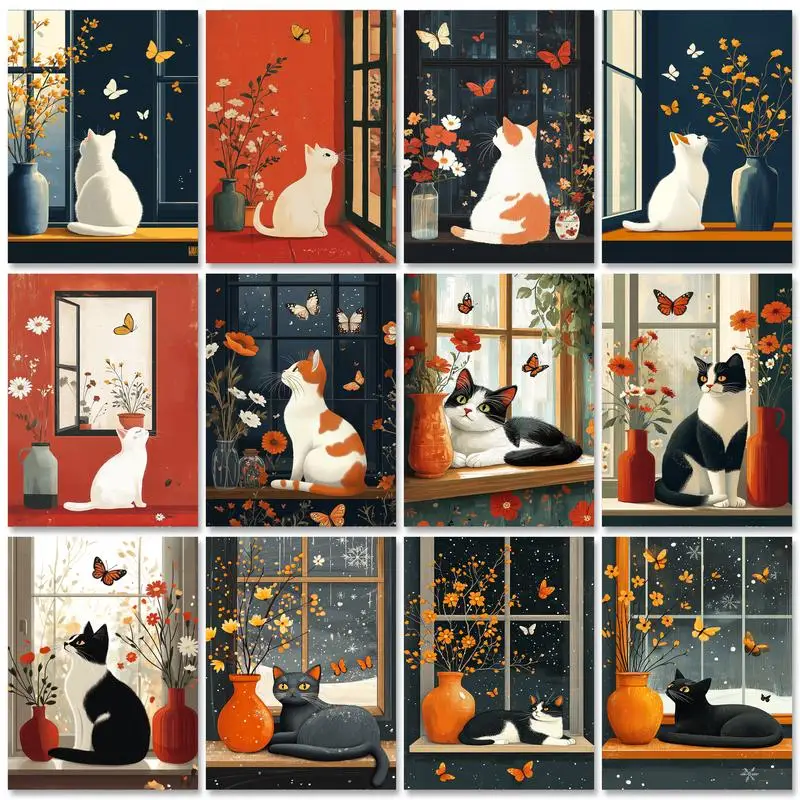 RUOPOTY Illustration bricolage peinture par numéros pour Kit de démarrage cadre chat animaux bricolage artisanat adultes Kits peinture acrylique pour la maison Dec