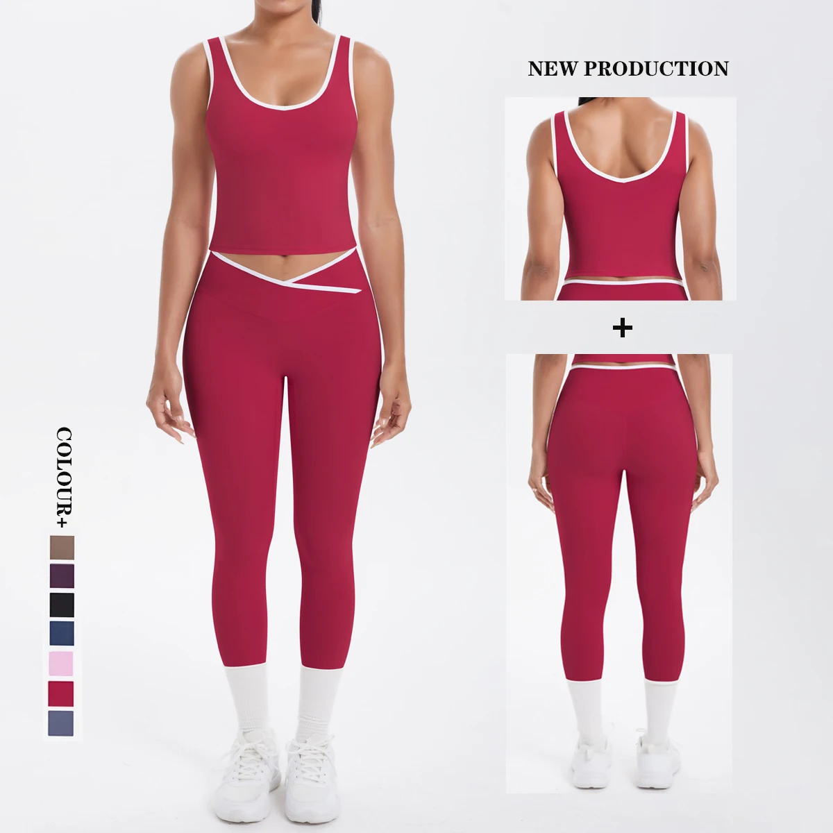 2 pièces femmes Sport Yoga costume entraînement sans manches Sport hauts de gymnastique contrôle du ventre minceur butin Leggings Yoga costume Sport