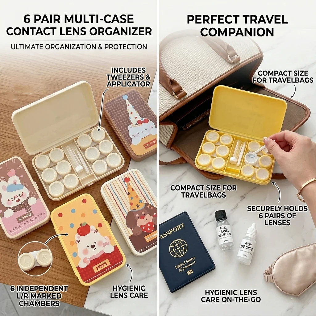 Kit de voyage portable pour lentilles de contact, étui à lentilles de contact multi-lentilles, étui à lentilles de contact mignon en forme d