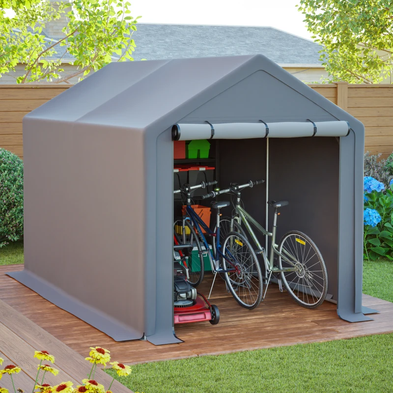 Abri de jardin/abri à outils 296x190x200cm ​ ​ Abri de jardin / remise. Construit avec un cadre métallique et des fibres de polyester, il convient au stockage d'outils agricoles dans une cour ou un jardin, et peut également servir de remise...