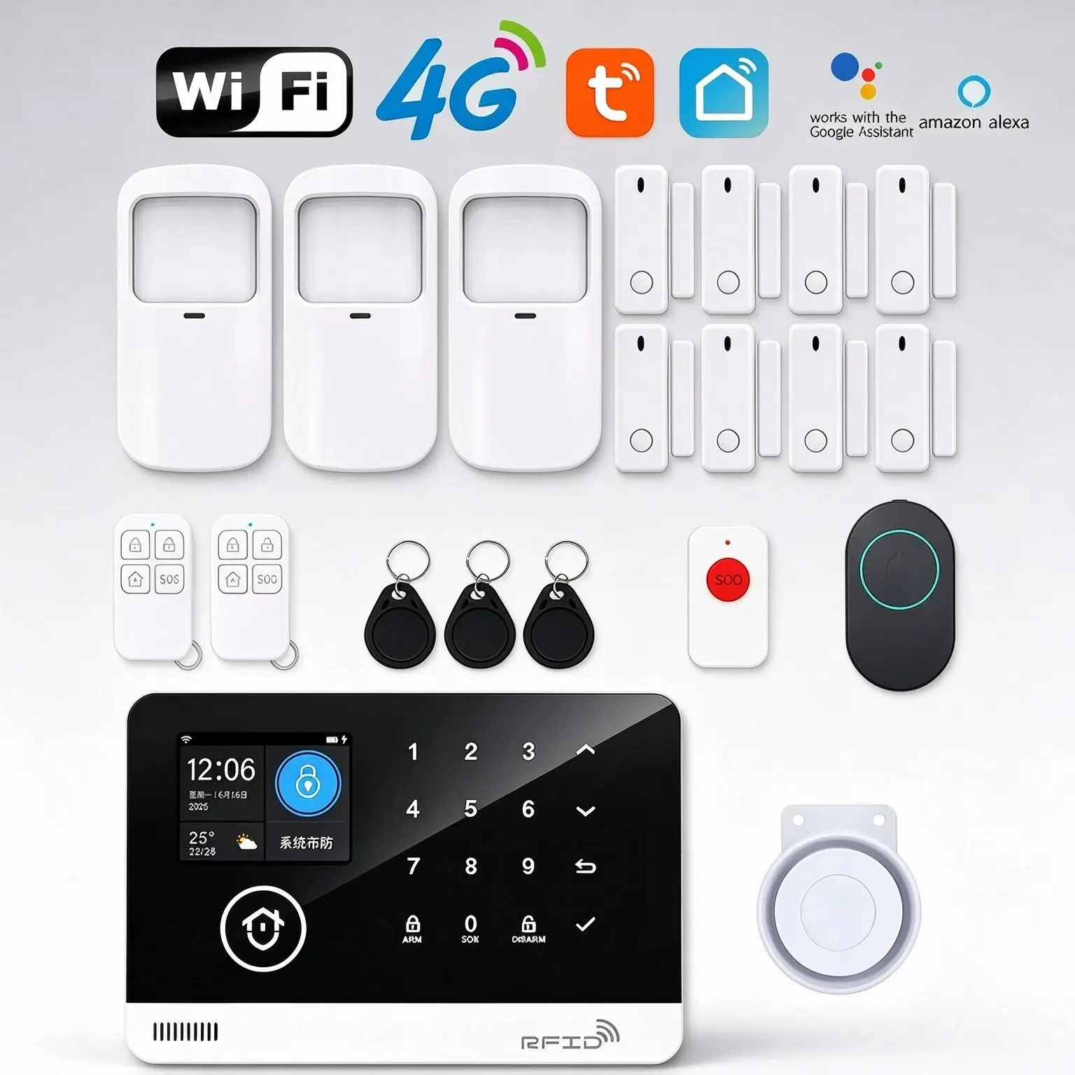 Kit de sécurité antivol intelligent TUGARD WiFi 2G GSM 4G compatible avec Tuya Smart Life, alarme sans fil pour maison et entreprise, surveillance à distance par téléphone portable, capteurs de détection d