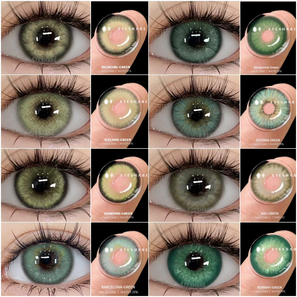 AMARA Lentilles de contact vertes 2 pièces Contacts colorés annuels Lentilles de contact naturelles pour les yeux Couleur lentilles de contact cosmétiques annuelles