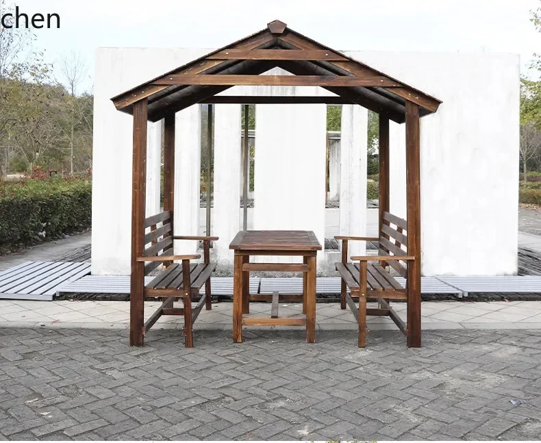 y8- Outdoor Anti-Corrosion Wood Pavilion Courtyard Garden Villa Outdoor Solid Wood Bench Outdoor Leisure Chair