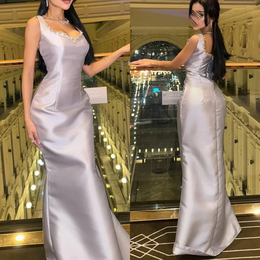 Customized Fashion Charmeuse Pleat Sequined Straight V-neck Long Dresses Bespoke Occasion Party Sizes Available