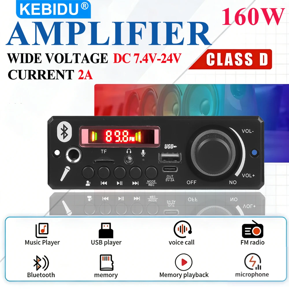 Module amplificateur audio Bluetooth KEBIDU 160W, lecteur MP3 WAV, carte décodeur DIY, lecteur MP3 pour voiture, Micro USB, TF, radio FM, lecteur de musique