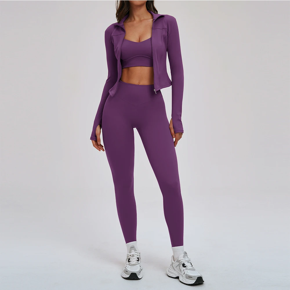 Costume de Yoga 2/3 pièces, tenues de sport, ensemble de gymnastique pour femmes, survêtement, vêtements d'entraînement, de course, soutien-gorge de sport à manches longues, vêtements de sport