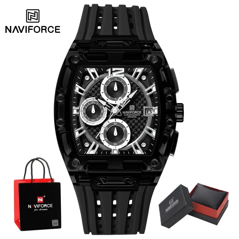 Montre pour homme NAVIFORCE, chronographe à quartz, étanche 5ATM, bracelet en silicone, montre sport de luxe pour homme, coffret cadeau NF7105