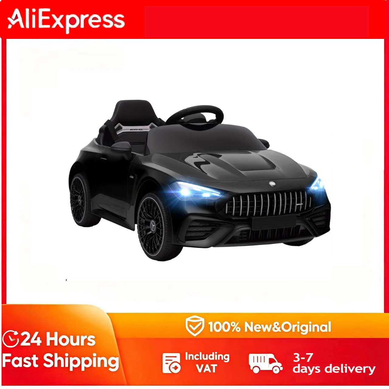 Voiture électrique pour enfants, design Mercedes-Benz, moteur 12V, télécommande, lumières LED, musique, convient aux enfants de 3 à 6 ans, noire, voiture jouet électrique, voiture jouet pour enfants, poussette électrique