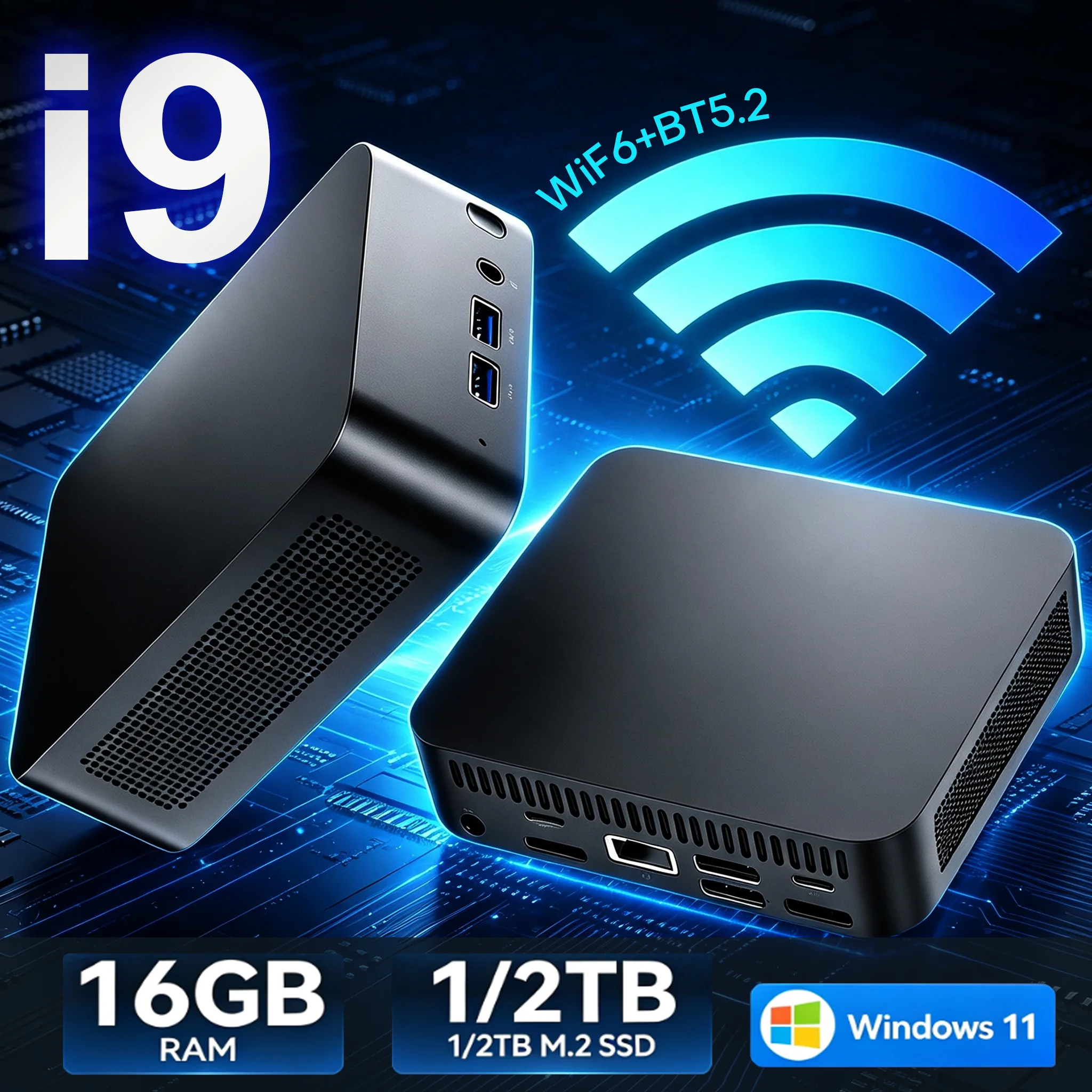 Nouveau mini PC de jeu, ordinateur de bureau, Windows 11 Pro, Intel Core I9 10980HK/i36100, mini PC, 16 Go de RAM, 512 Go, SSD 1 To, ordinateur gamer, double WIFI 6, BT5.2, 4K HD