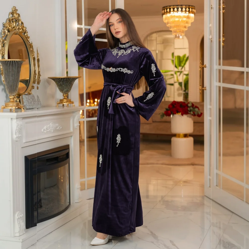 Customized High Quality Evening Dress High Collar Sash Glitter A-line Long Dresses Bespoke Occasion Formal Elegant Party Gown