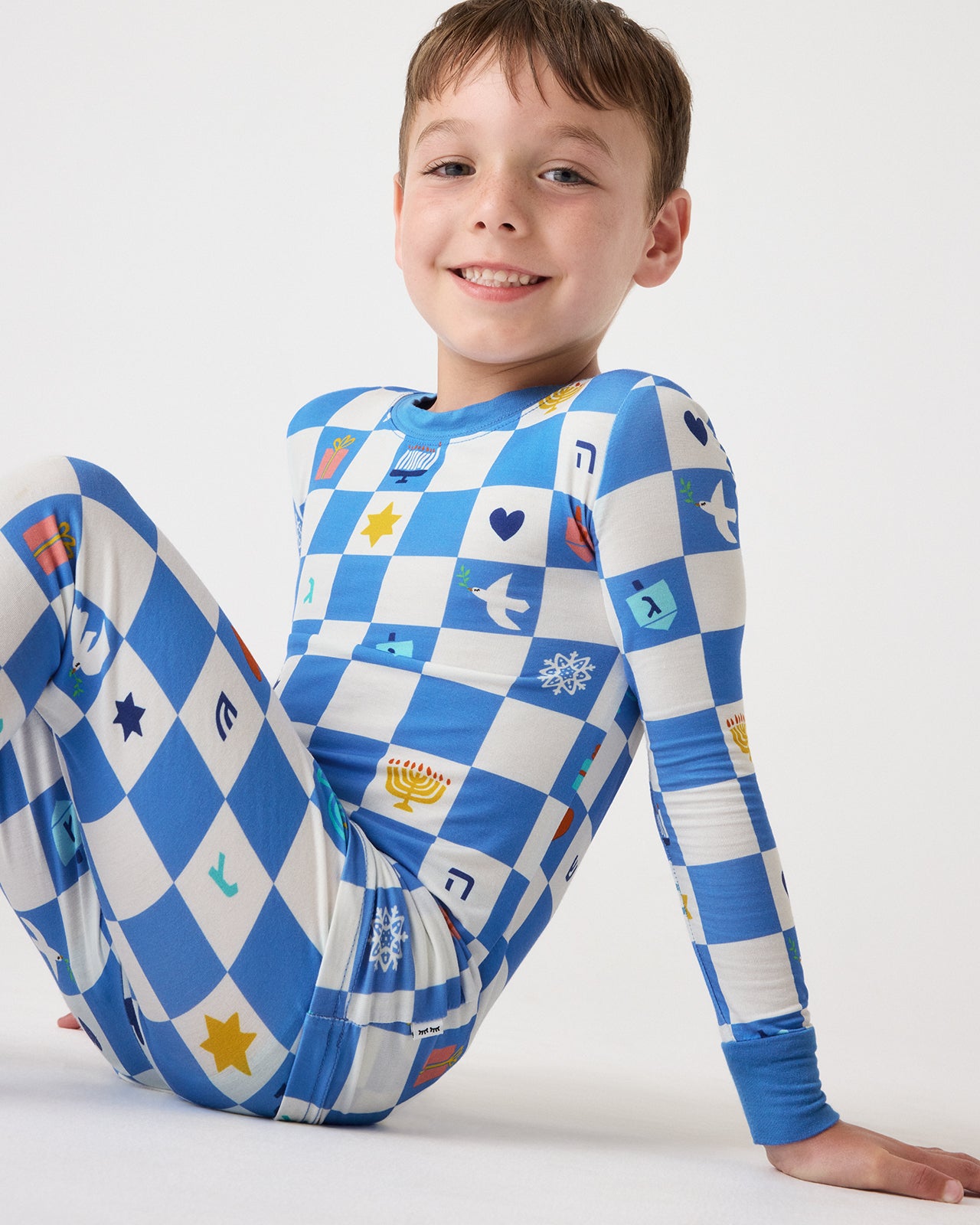 Hanukkah Checks Two-Piece Pajama Set - 7 - 8 - Little Sleepies