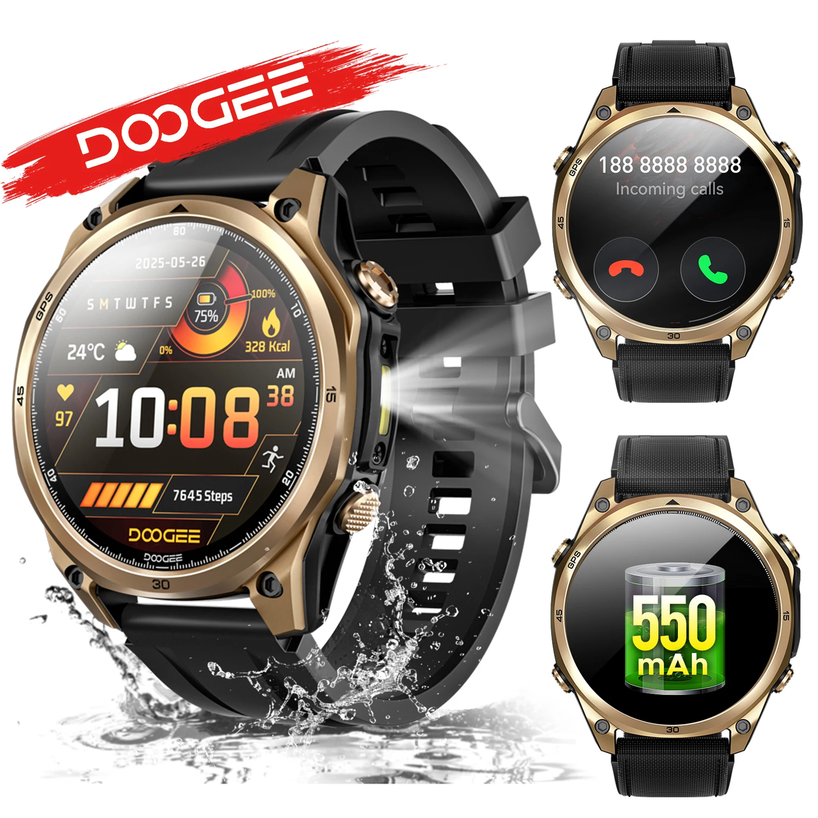 DOOGEE AI Smartwatch Anywise W1 GPS 1,43 Zoll AMOLED-Display 24-Stunden-Gesundheitsüberwachung 5ATM Wasserdichtigkeit Sportuhr