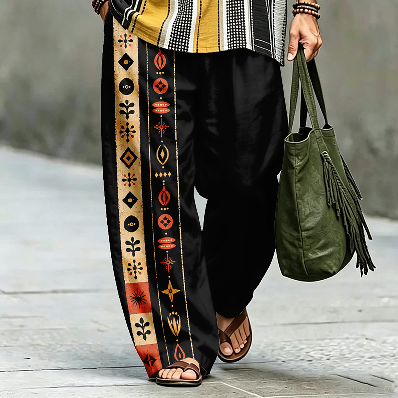 Men's Vintage Bandana Print Trousers Casual Pants Baggy Pants Mid Waist Casual Vintage Retro Outdoor Vacation Holiday Elastic Waist Wide Leg Summer Spring Fall Graphic Print Black