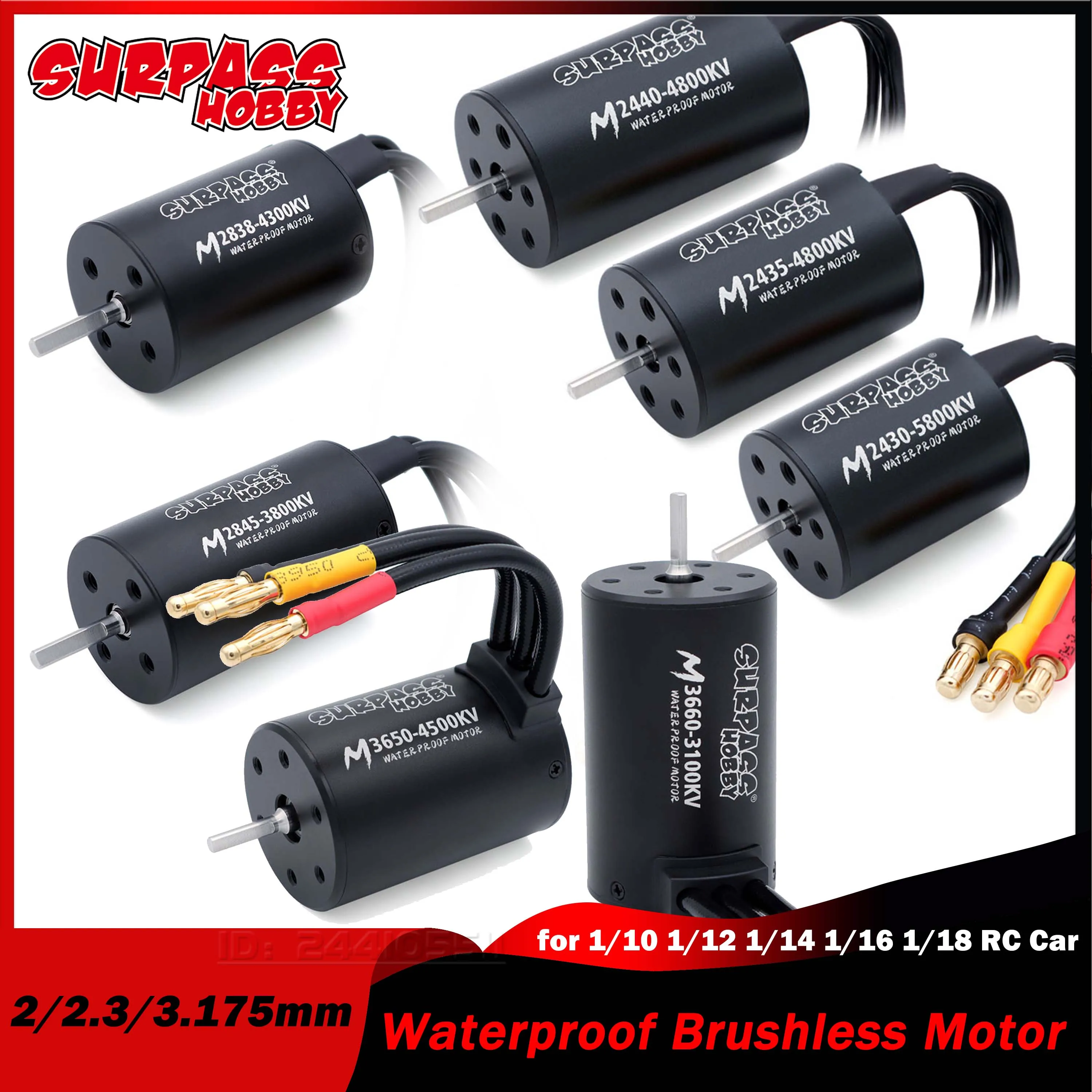 SURPASS HOBBY Waterproof M2430/2435/2440/2838/2845/540/3650/3660 Brushless Motor for Wltoys 1/10 1/12 1/14 1/16 1/18 RC Car Boat