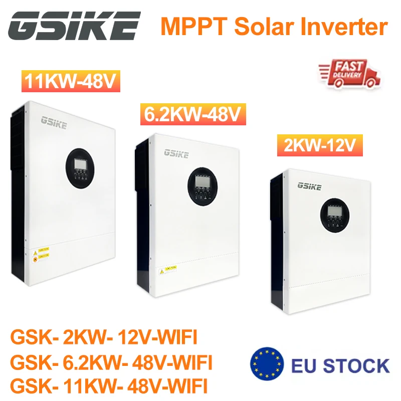 Onduleur solaire hybride GSIKE MPPT 220V 48V, entrée PV max. 500V, chargeur solaire 22000VA 150A, double entrée, prise en charge BMS avec WIFI, onduleur solaire hybride avec contrôleur MPPT intégré, onduleur chargeur hors réseau à onde sinusoïdale pure