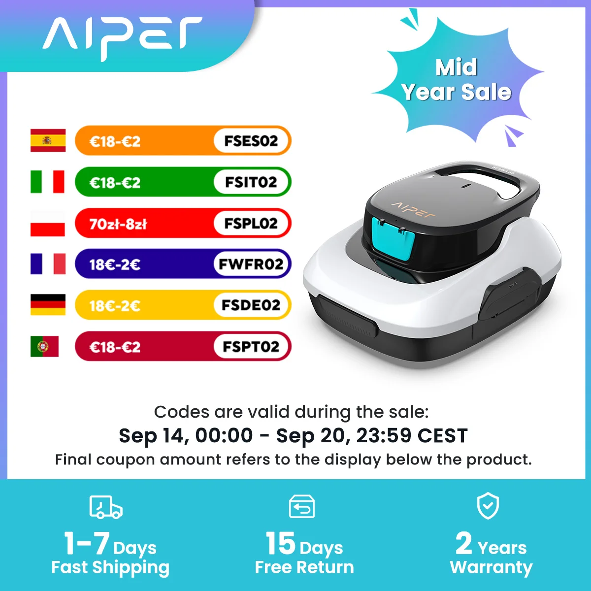 Nettoyeur de piscine sans fil remis à neuf, aspirateur de piscine avec stationnement automatique intelligent, aspirateur de piscine pour piscines hors sol, léger, Scuba SE