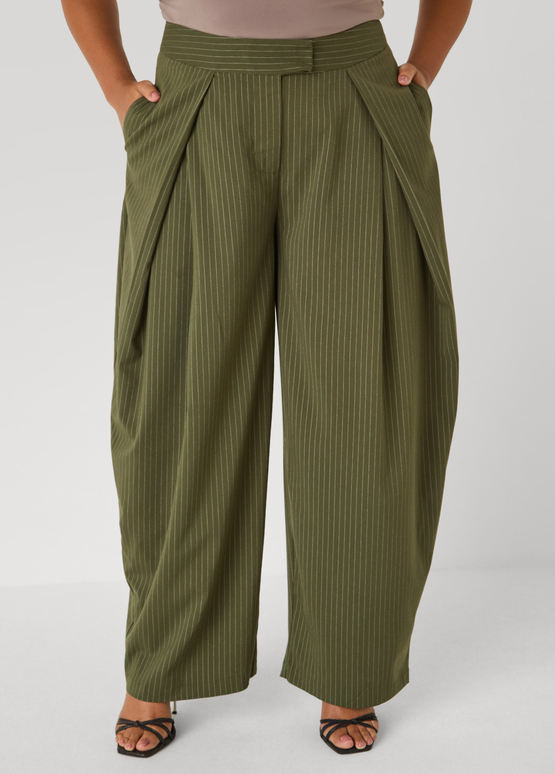 Plus Size Striped Wide Leg Envelope Pants