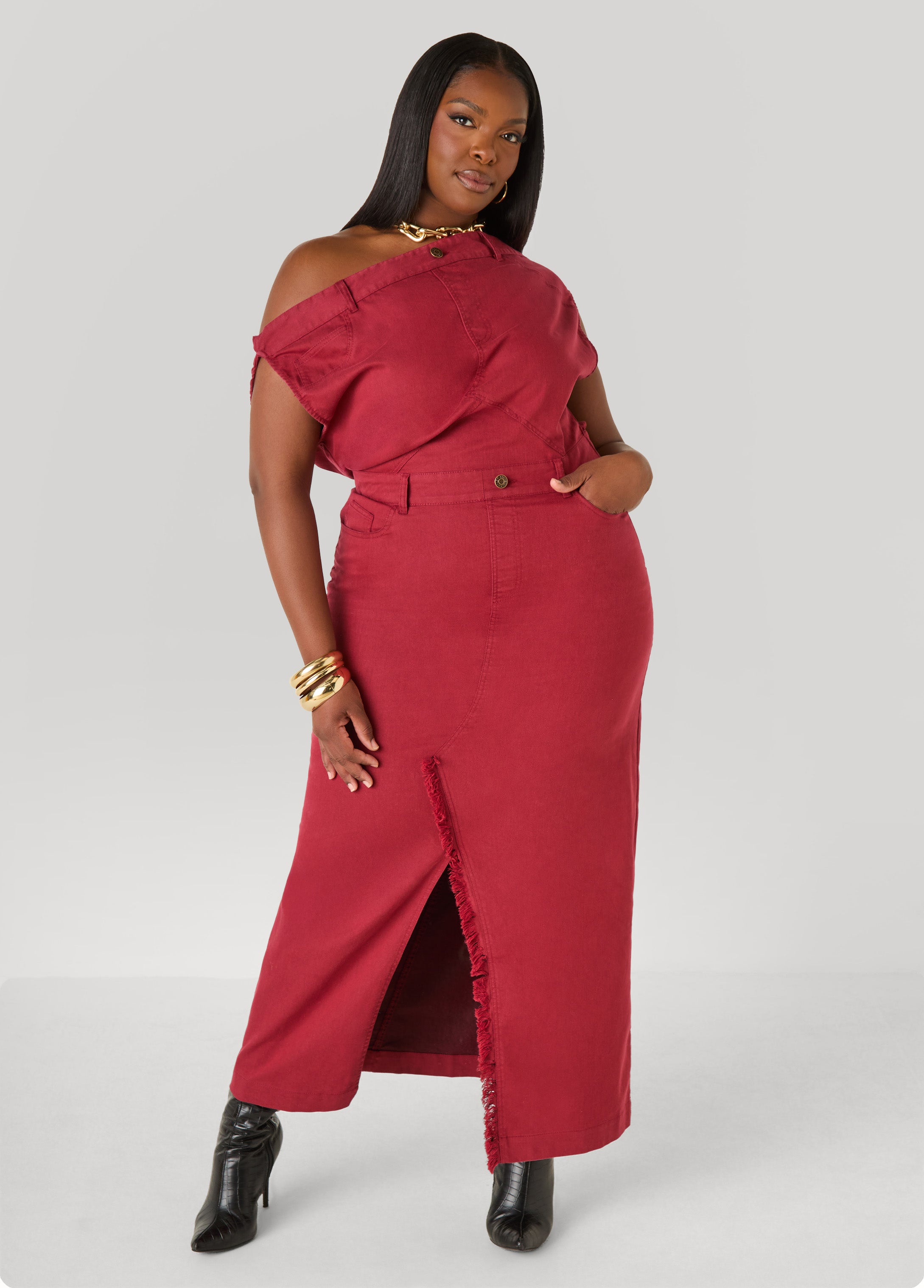Plus Size Denim Off The Shoulder Dress - Ashley Stewart