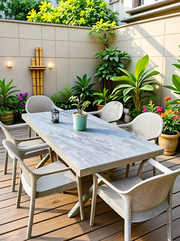 Outdoor tables and chairs Garden Terrace Leisure tables and chairs Outdoor rock slab tables and chairs outside the outdoor leisu
