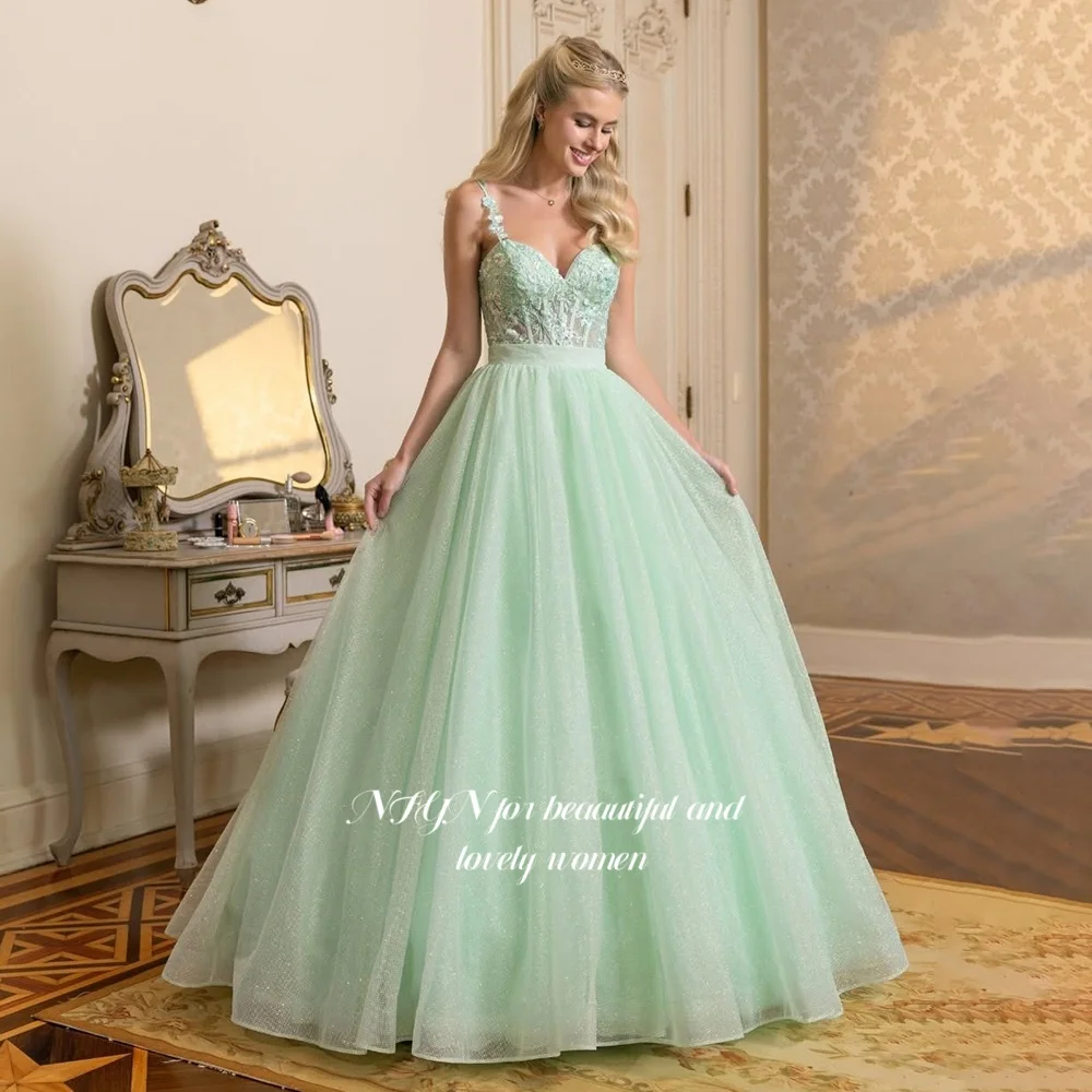 NFYN A Line Prom Gown Sweetheart Evening Party Dress Lace Applique Spaghetti Straps Princess Gowns for Women Customized