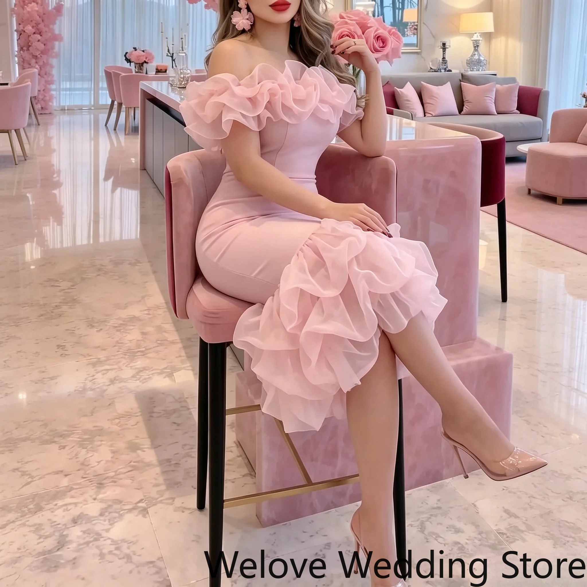 Organza Midi Evening Dress Bodycon Formal Party Gown Elegant Women Wedding Guest Birthday Cocktail Prom Dresses Custom Made