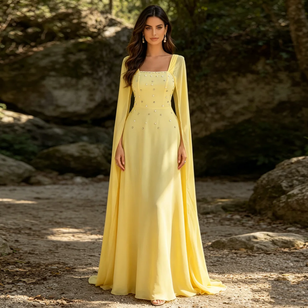 Customized Ladies Grace Elegant Party Wedding Dress Square Neck Sleeveless A-line Glitter Beading Long Dresses Evening Dress
