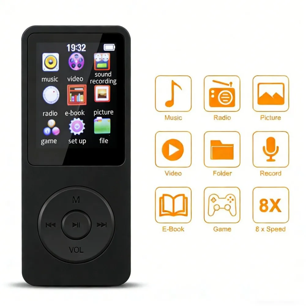Mini lecteur MP3 portable, qualité HiFi, lecteur de musique, Walkman, Bluetooth 4.0, prise en charge de la transmission bidirectionnelle, radio FM, enregistreur vocal, lecteur MP3 et livre électronique.