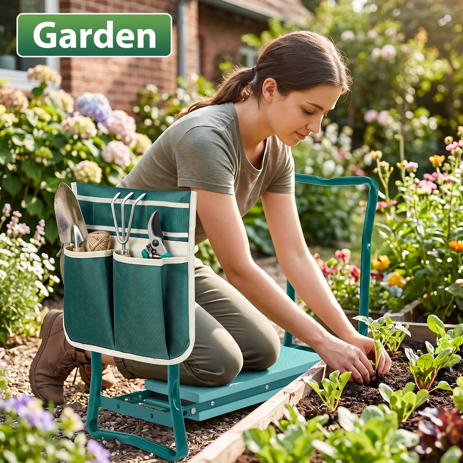 Genouillère de jardin pliante et siège de jardin pliable, avec coussin épais, tabouret de jardin pliable robuste, banc de jardin pour les genoux.