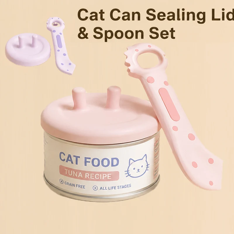 Couvre-boîte et cuillère pour aliments pour animaux de compagnie, ensemble anti-fuite réutilisable, couvercles de conservation pour aliments pour chats, pour aliments humides pour animaux de compagnie