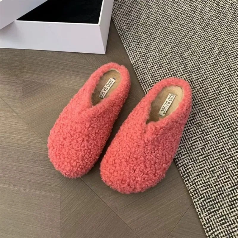 2026 Winter Neue Flache Baotou Pelzige Hausschuhe Warm Leicht Lässig Vielseitige Damenschuhe