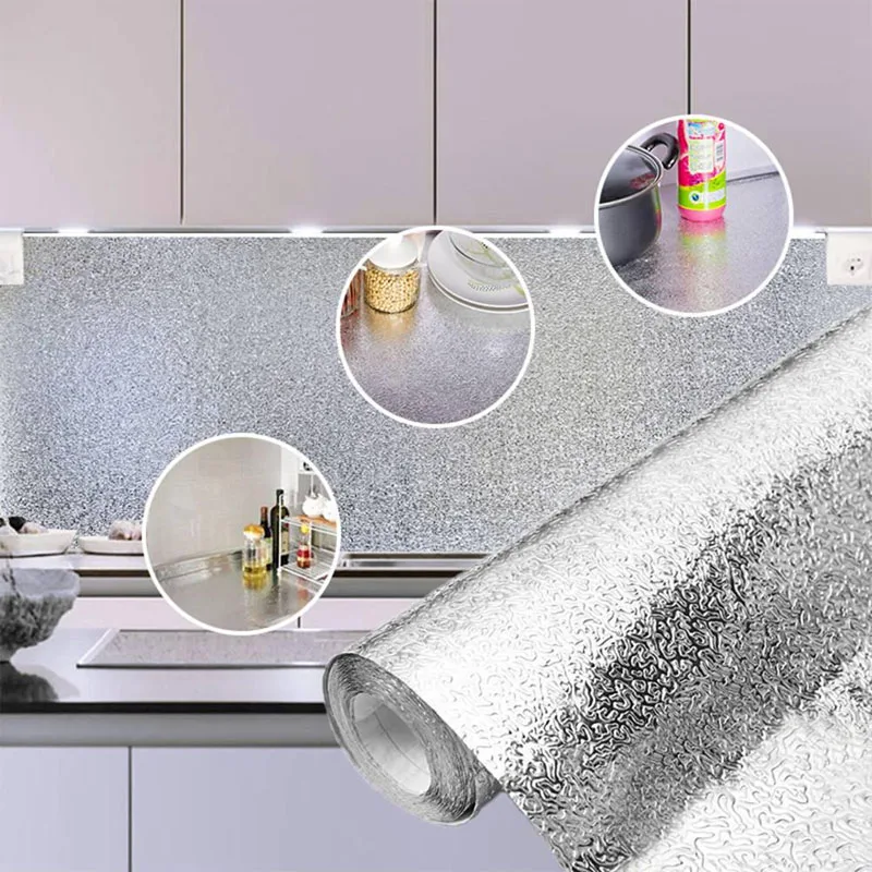Silvery Kitchen Oil-proof Stickers Self-adhesive for Kitchen Special Accessories Aluminum Foil Paper Gas Stove Guard Waterproof