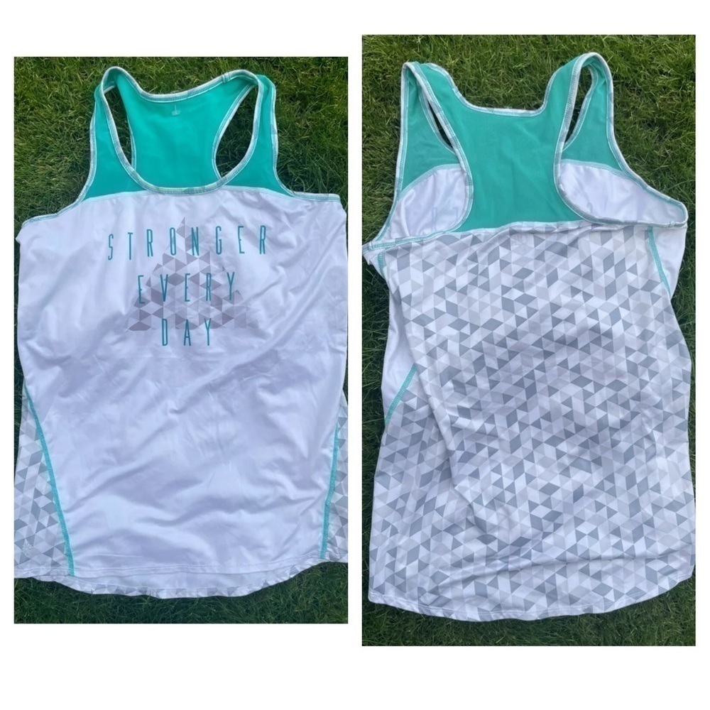 Athleta Shirts & Tops | Athleta Girl Tank Top Shirt Sz Xl 14 White Green Active Wear Stronger Everyday | Color: Green/Tan/White | Size: 14g