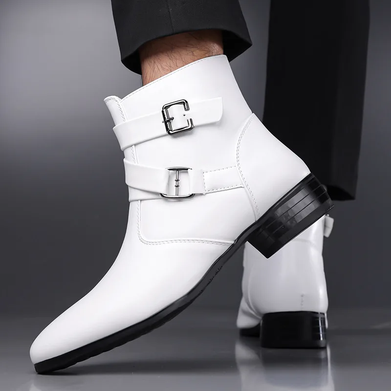 2026 Neue Leder-Chelsea-Stiefel für Herren, Designer-Herbststiefel, Casual High-Top-Schuhe mit Schnallenverschluss, Formelle Herrenschuhe, Motorradstiefel