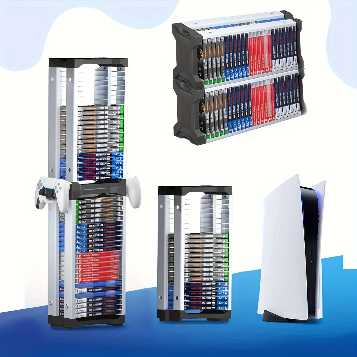 Video Game Storage Tower for PS5/ PS4/ PS3/ PS2/ Xbox One/Xbox 360 and Xbox Series X/S/Wii and Switch Cases DVD Blu-Ray Disks