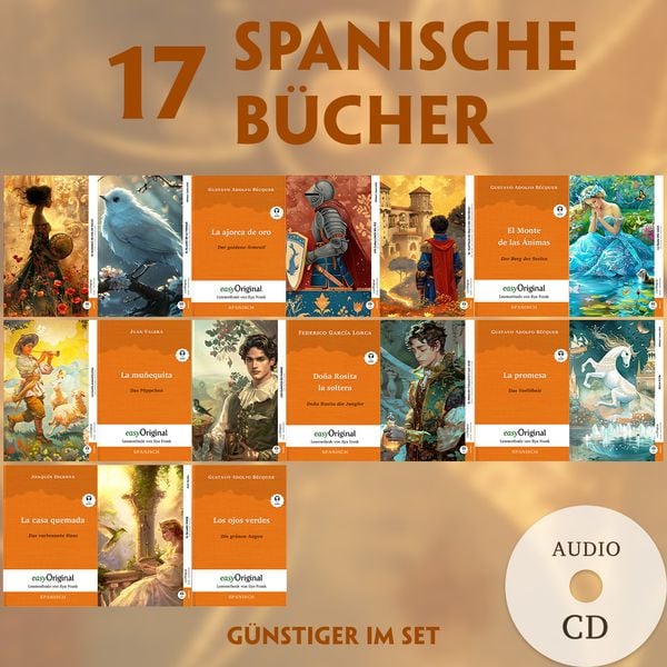 17 spanische Bücher (17 Bücher + Audio-CDs) - Frank-Lesemethode - Kommentierte zweisprachige Ausgabe Spanisch-Deutsch, Set von Cuentos,Gustavo Adolfo