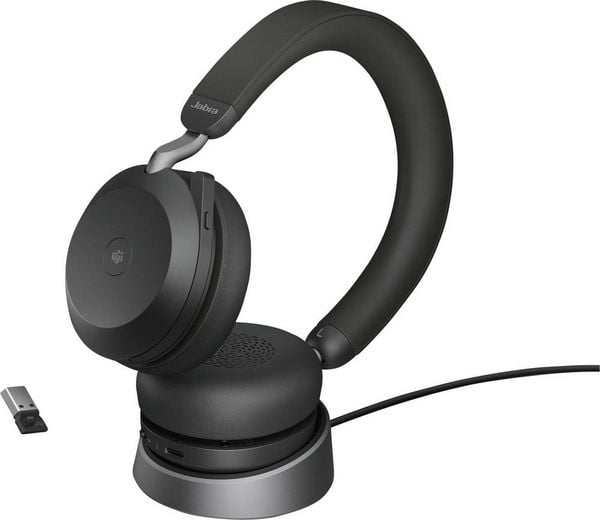 Jabra Evolve2 75 Over Ear Headset kabelgebunden Schwarz Batterieladeanzeige, Mikrofon-Stummschaltung Telefon -