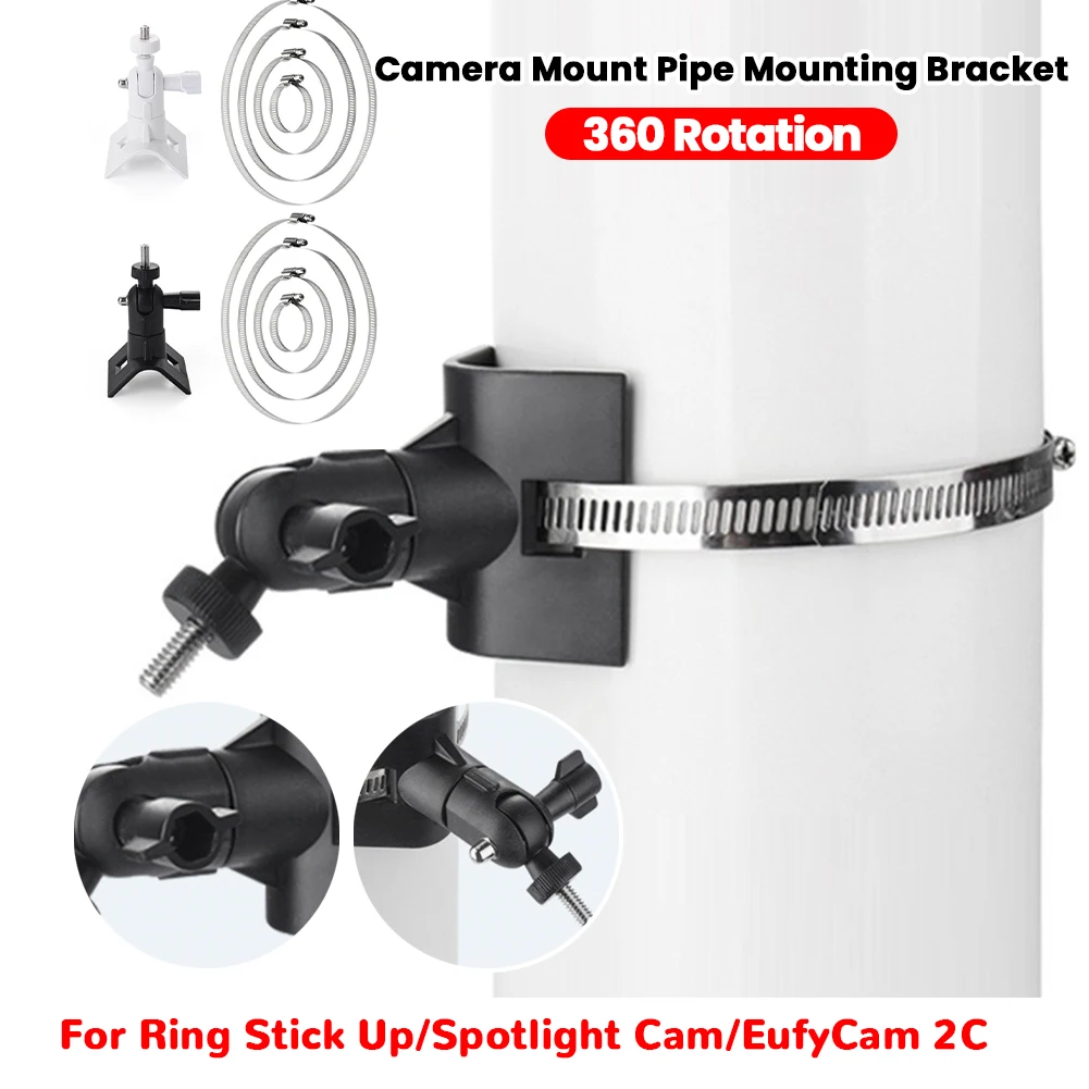 Support de caméra réglable pour poteau, support de caméra orientable à 360° ° Rotation pour Ring Stick Up Cam/Spotlight Cam/EufyCam 2C