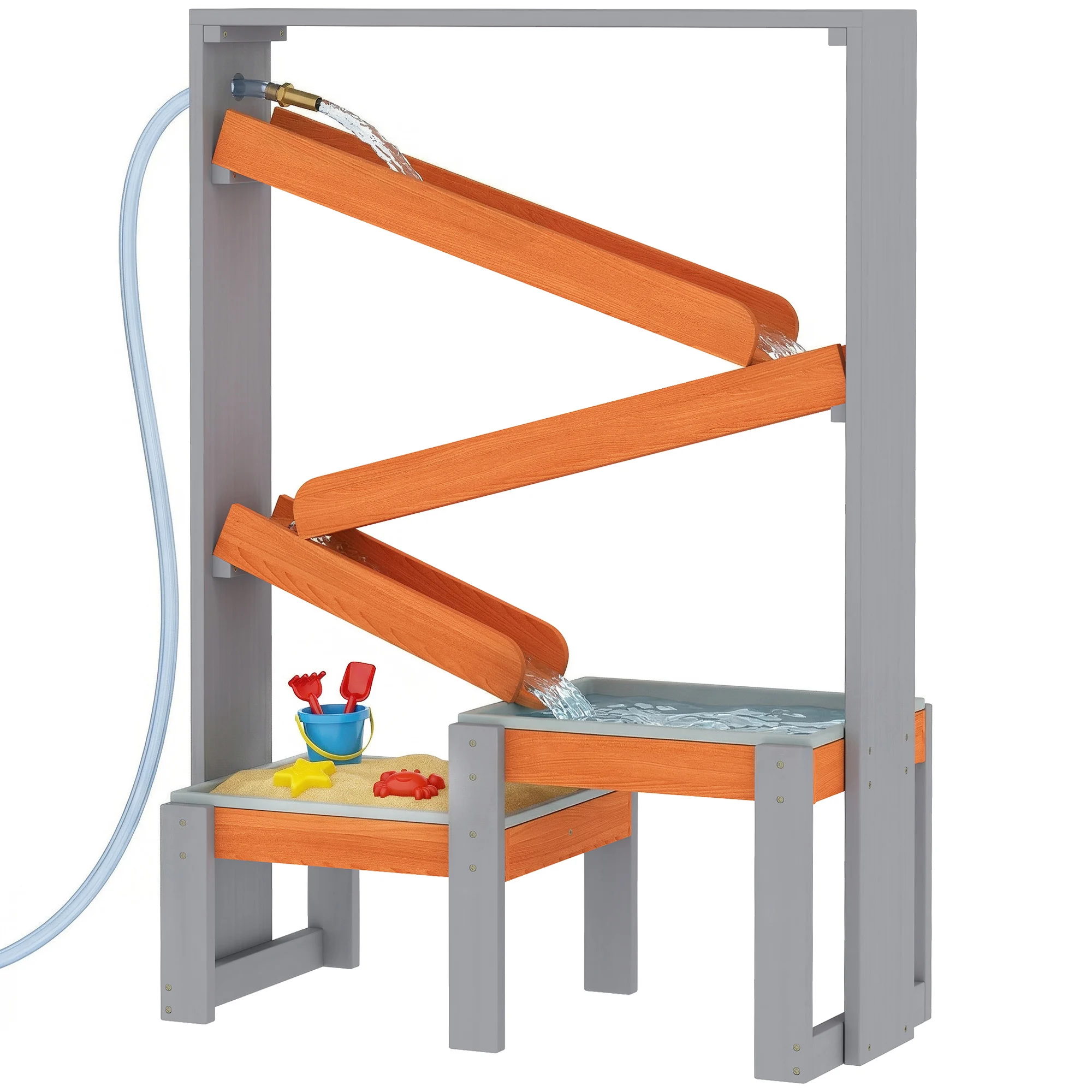 Table de jeu sable et eau en bois, Plateforme aquatique avec rails, Table à boue et à sable à 2 piscines, pour enfants de 3 à 8 ans, Gris, Outils de jeu au sable, Table de jeu au sable, Jeu au sable en extérieur, Outils de jeu au sable