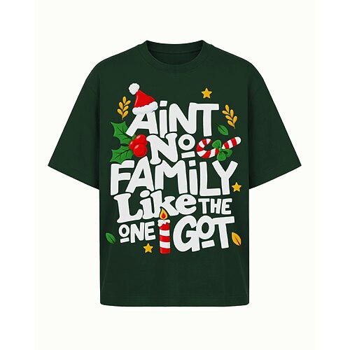 Es gibt keine Familie wie meine – Lässiges Baumwoll-T-Shirt mit Weihnachtsmotiven, Rundhalsausschnitt und kurzen Ärmeln